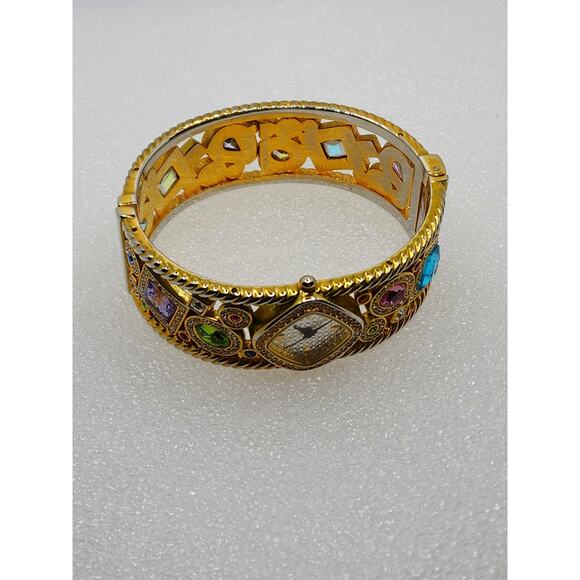 Rainbow Cuff Bangle Gem Crystal Infinity Diwali Gold Gauntlet Bracelet Watch - Picture 6 of 10